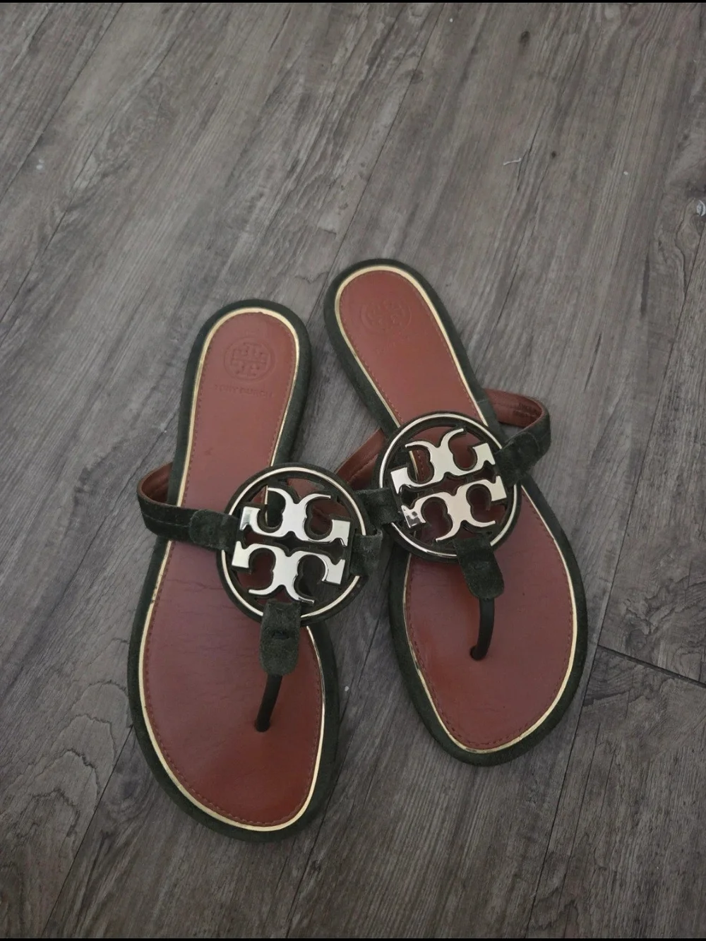 Tory Burch Miller Logo Thong Sandals in Brown and Black